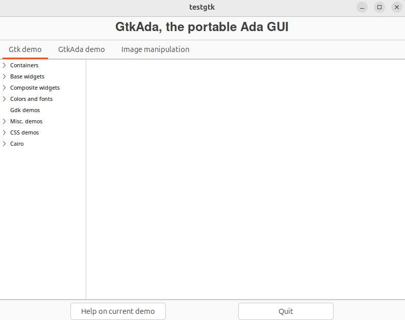 testgtk opening screen.
Choose application in the pain