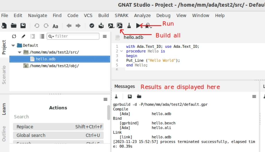 GnatStudio Build and Run buttons