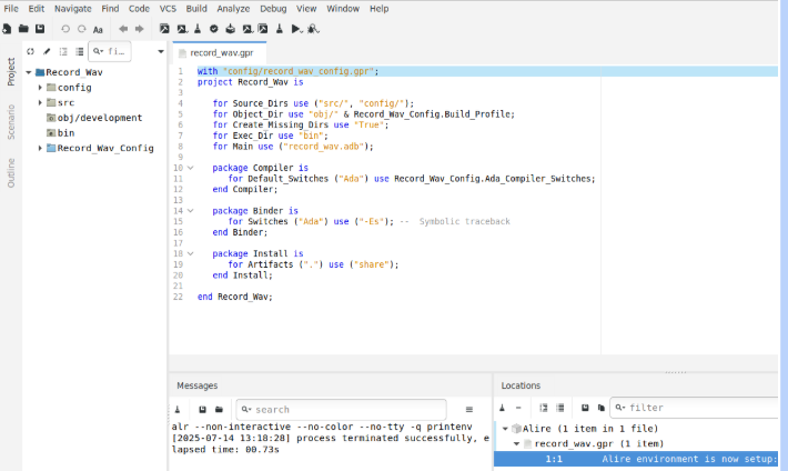 GnatStudio initial screen