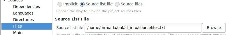 Source files list