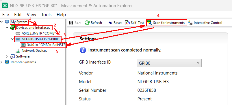 NI-MAX Setup Screen