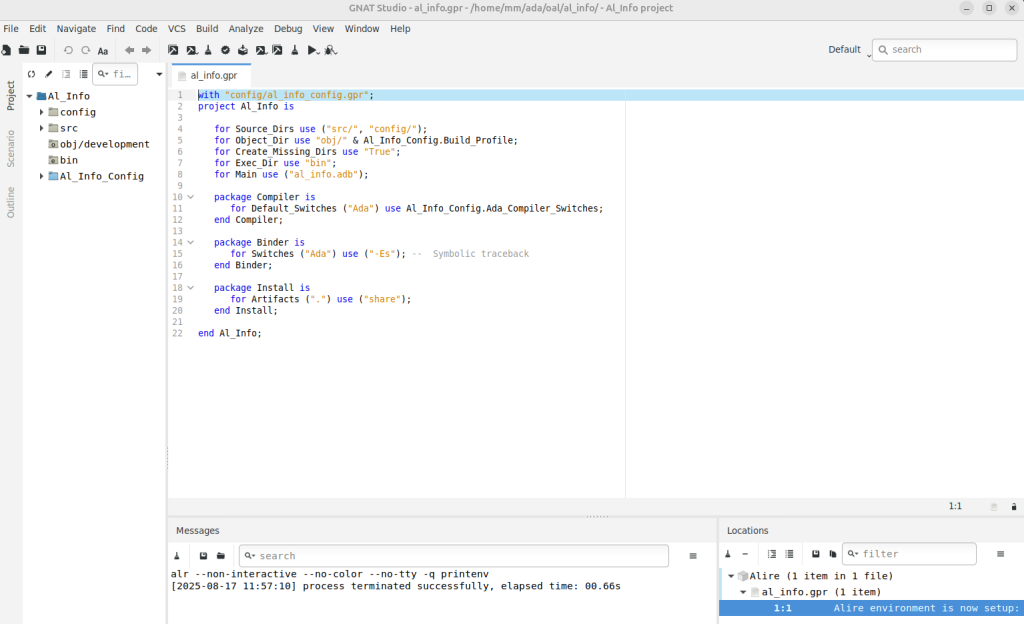 al info gnatstudio screen